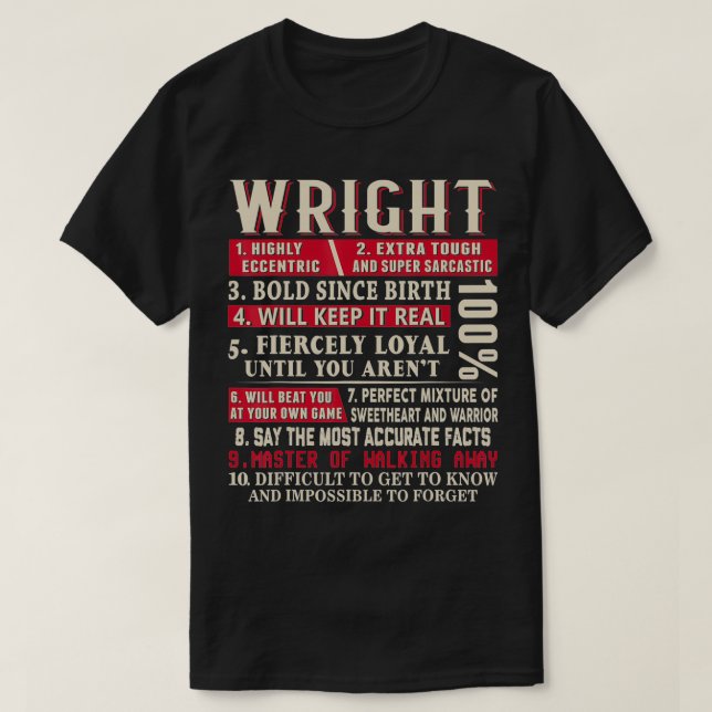 Wright Name Gift Wright  Wright Surname  T-Shirt (Design Front)