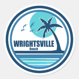 Wrightsville Beach North Carolina Palm Tree Birds Classic Round Sticker