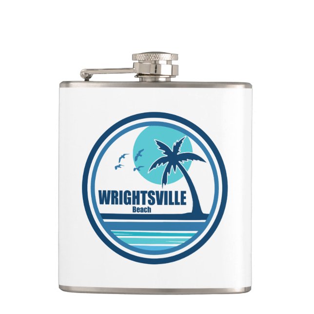 Wrightsville Beach North Carolina Palm Tree Birds Hip Flask (Front)