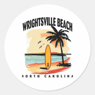 Wrightsville Beach North Carolina Surfboard Surfin Classic Round Sticker