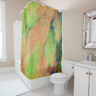 Wrinkled leather effect, green orange worn paint shower curtain
