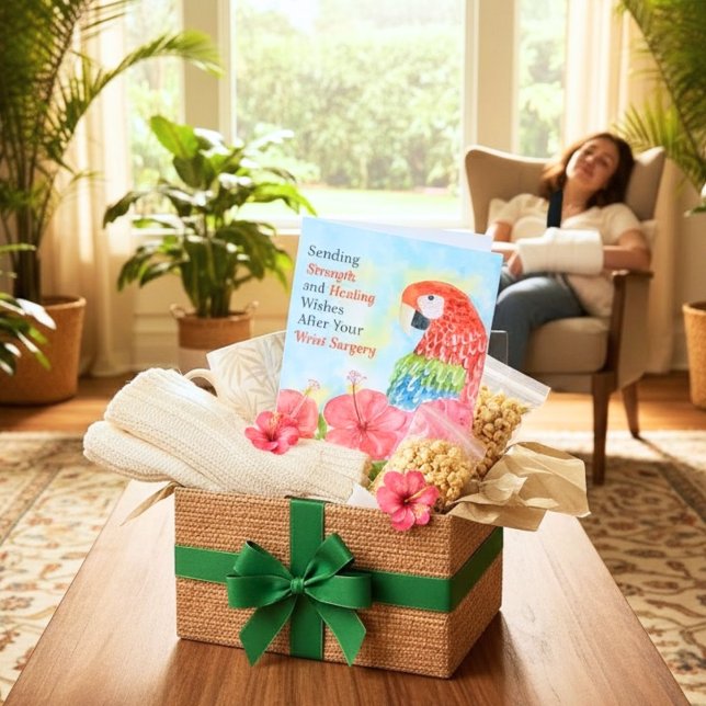 Wrist Surgery Healing Scarlet Macaws, Hibiscus Card (Creator Uploaded)