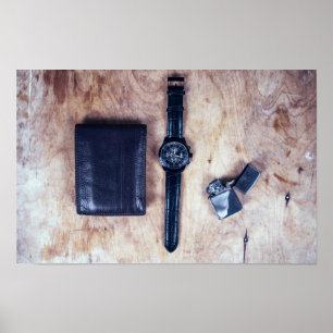 wristwatch with wallet purse and lighter poster