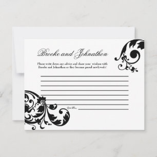 Writable Advice Card Black White Floral Filigree