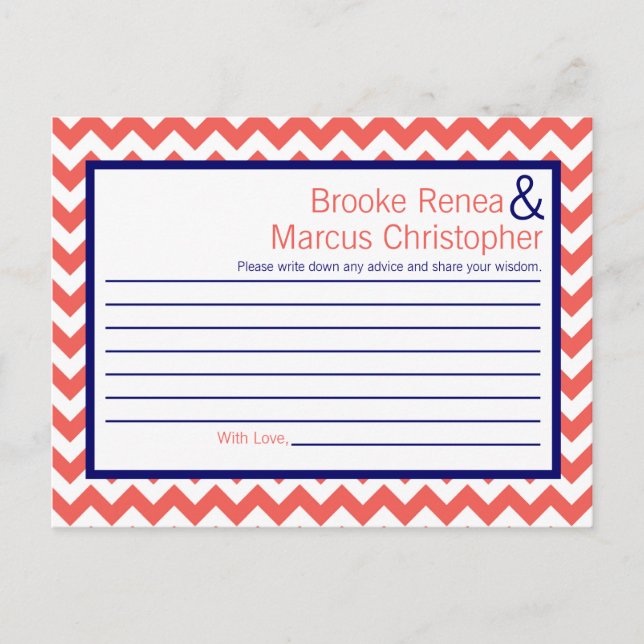 Writable Advice Card Coral Navy Blue Chevron Name (Front)