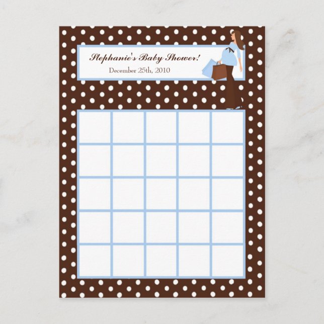 Writable Bingo Card Blue Mod Mum Polka Dots (Front)