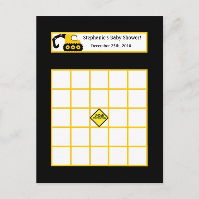 Writable Bingo Card Construction Black and Yellow (Front)