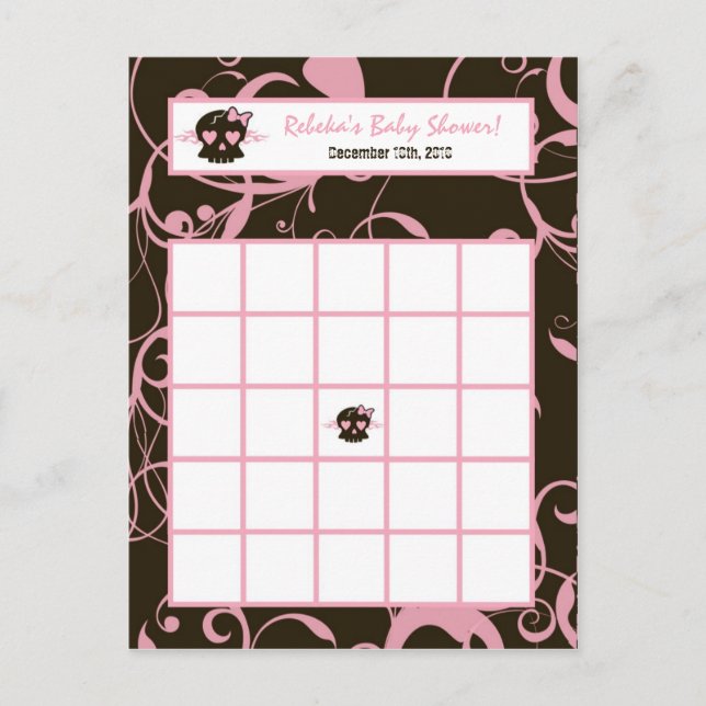 Writable Bingo Card Girl Pink Punk Rock Skull Flam (Front)