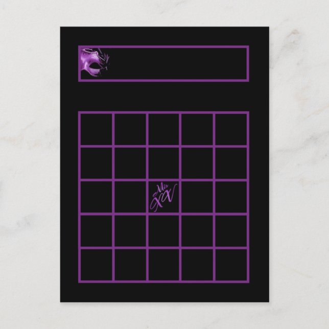 Writable Bingo Card Mis XV Purple Lilac Black (Front)