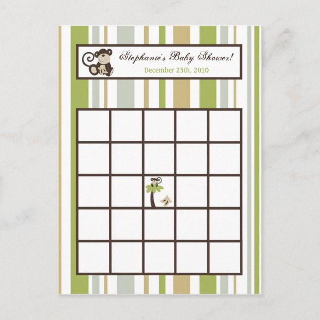 Writable Bingo Card Monkey Time Zoo Animal (Front)