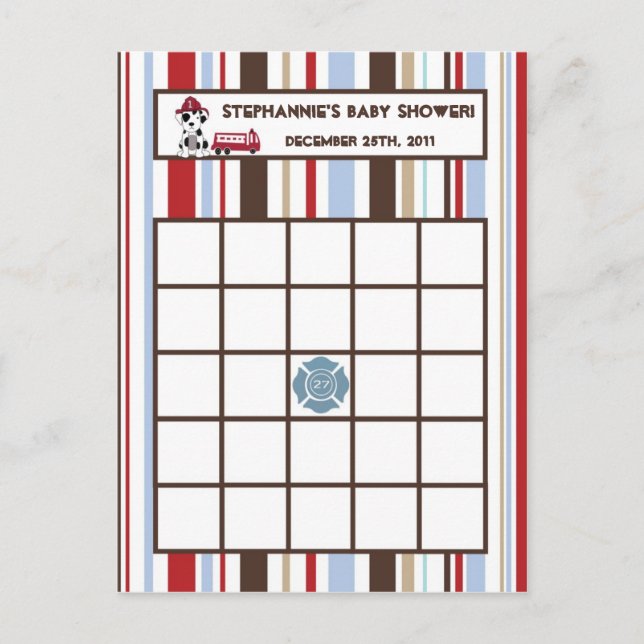 Writable Bingo Card Nojo Fire Engine (Front)