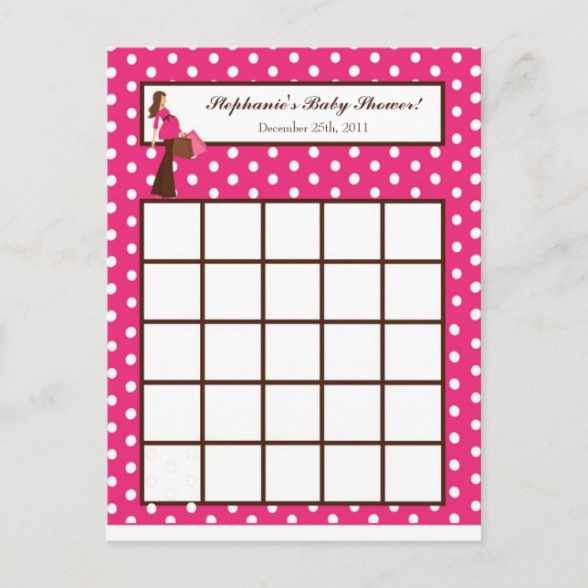 Writable Bingo Card Pink Mod Mum Polka Dots (Front)