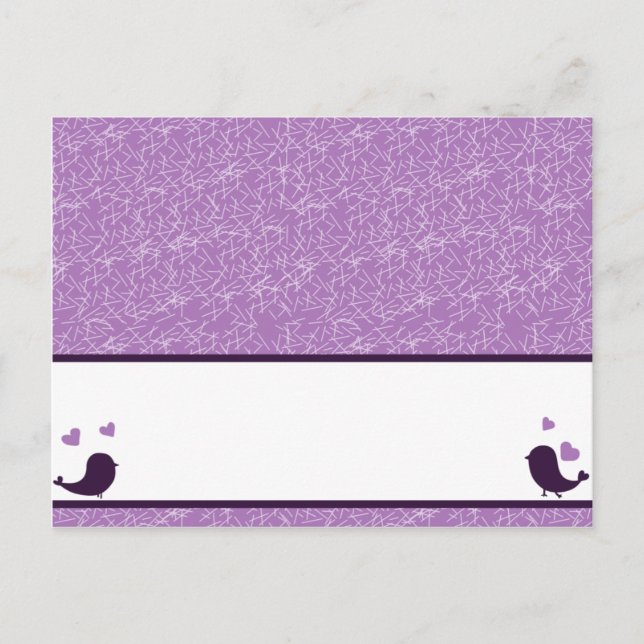 Writable Place Card Bird Swing Purple BG hearts (Front)