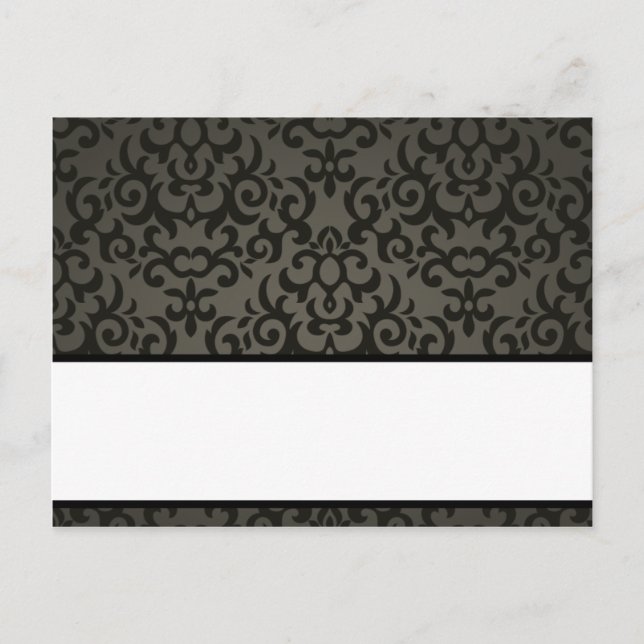 Writable Place Card Black and Grey Damask (Front)