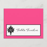 Writable Place Card Black Hot Pink Damask Lace