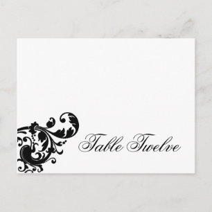 Writable Place Card Black White Floral Filigree