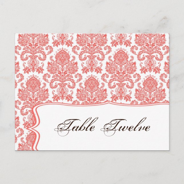 Writable Place Card Coral White Damask Lace Print (Front)