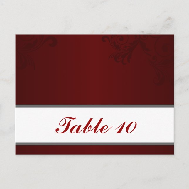 Writable Place Card Dark Maroon Grey Swirls Red Wh (Front)