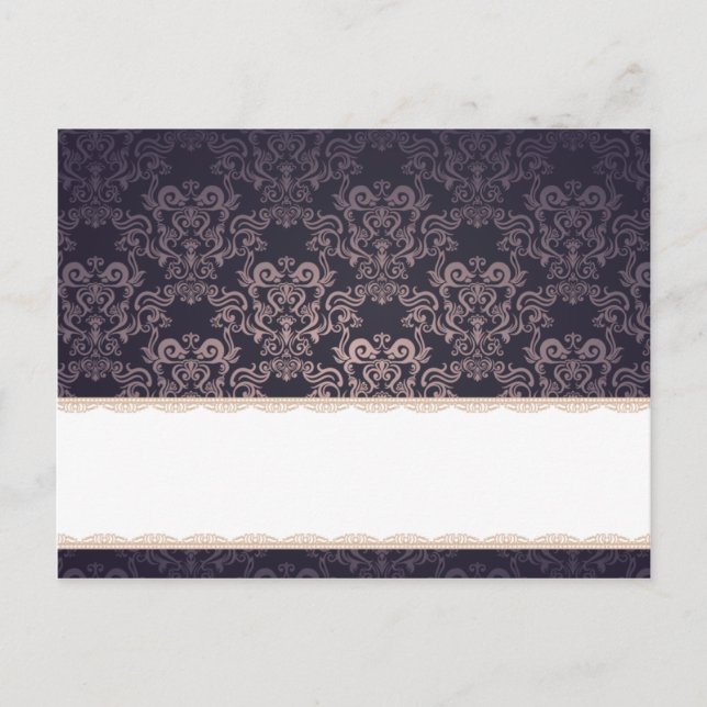 Writable Place Card Deep Purple Damask (Front)