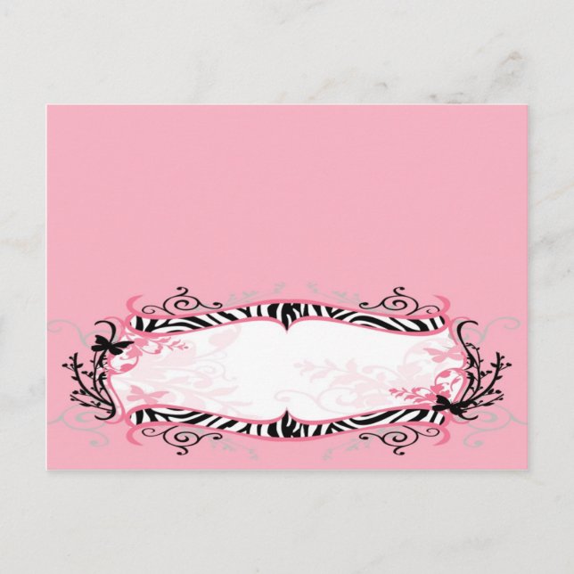 Writable Place Card Girly Butterfly Zebra Print (Front)
