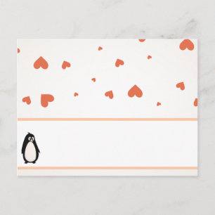 Writable Place Card Penguin Love/Hearts Peach