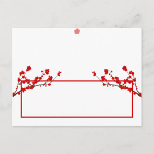 Writable Place Card Red Cherry Blossom