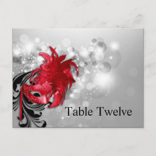 Writable Place Card Red on Silver Masquerade