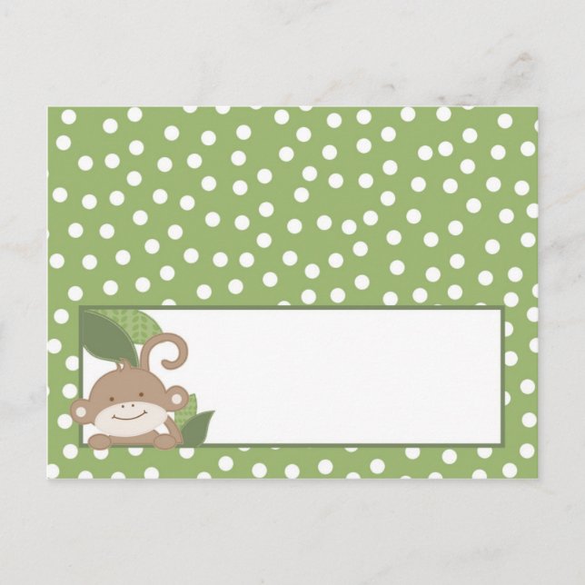 Writable Place Card Safari Jungle Monkey Green (Front)