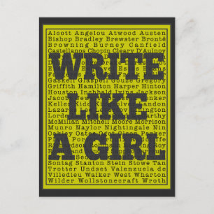 Write Like a Girl Charcoal Postcard