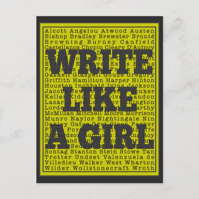Write Like a Girl Charcoal Postcard (Front)