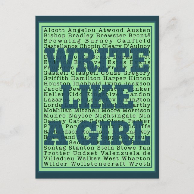 Write Like a Girl Peacock Postcard (Front)