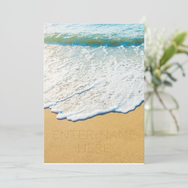 Write name on beach sand generator announcement (Standing Front)