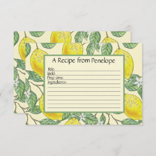 Write on Recipe Card Cute Lemons Pattern and Name