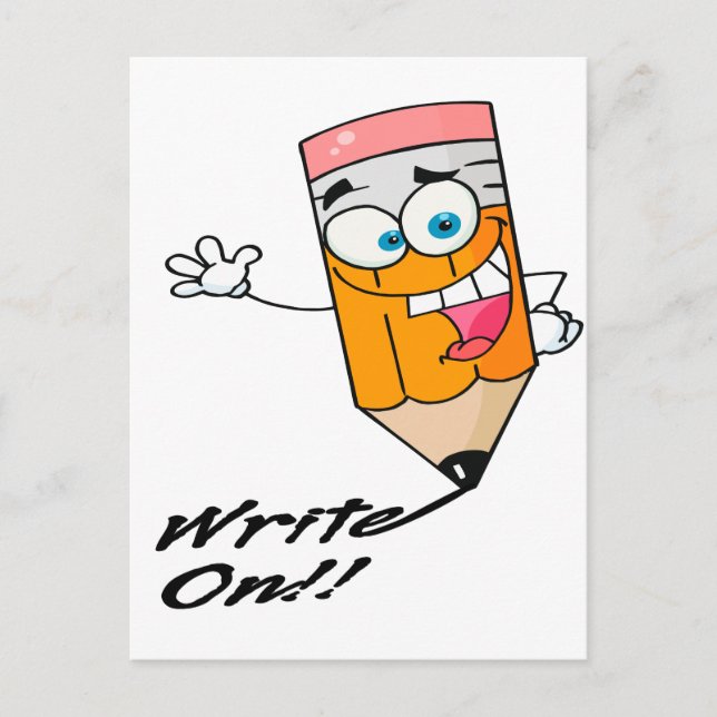 write on right on funny happy pencil cartoon postcard (Front)