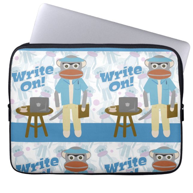 Write On Sock Monkey Author Fun Cartoon  Laptop Sleeve (Front)
