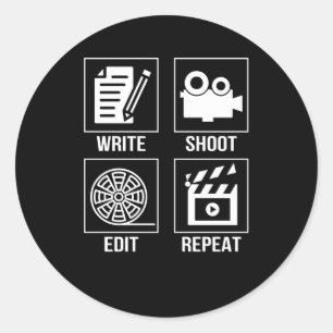 Write Shoot Edit Repeat Funny Filmmaker Classic Round Sticker