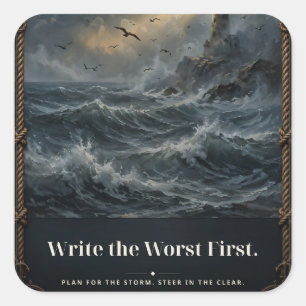Write the Worst First Stoic Storm Tee Square Sticker