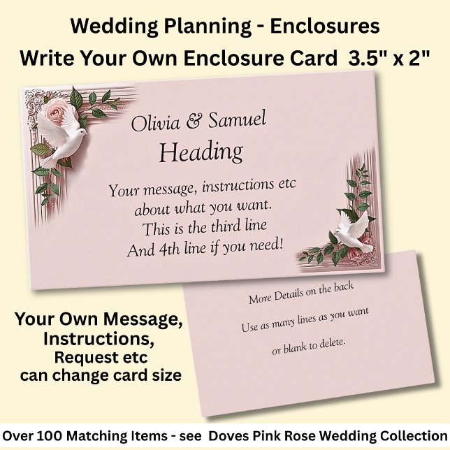 Write Your Own Enclosure Card, Pink Roses & Doves  Card (Creator Uploaded)