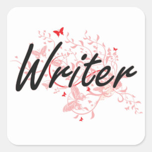 Writer Artistic Job Design with Butterflies Square Sticker