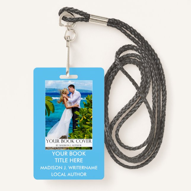 Writer Author Book Cover - Lt Blue or Pick Colour ID Badge (Front with Lanyard)