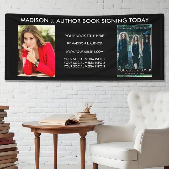 Writer Author Book Photo Black or Pick Colour Banner (Customize to change text size, text style or background color.)