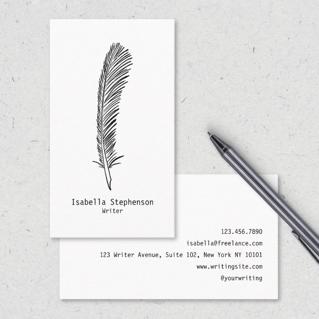 Writer Author Editor Copywriter Quill Minimalist Business Card (Creator Uploaded)