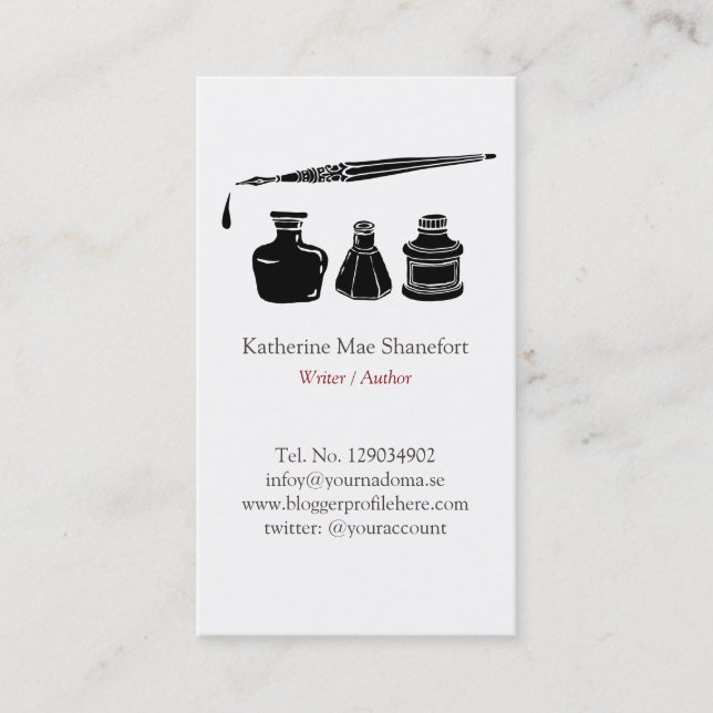 Writer Author Elegant Professional Minimalist Business Card (Front)