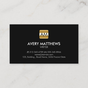 Writer Author Faux Gold Monogram Business Card