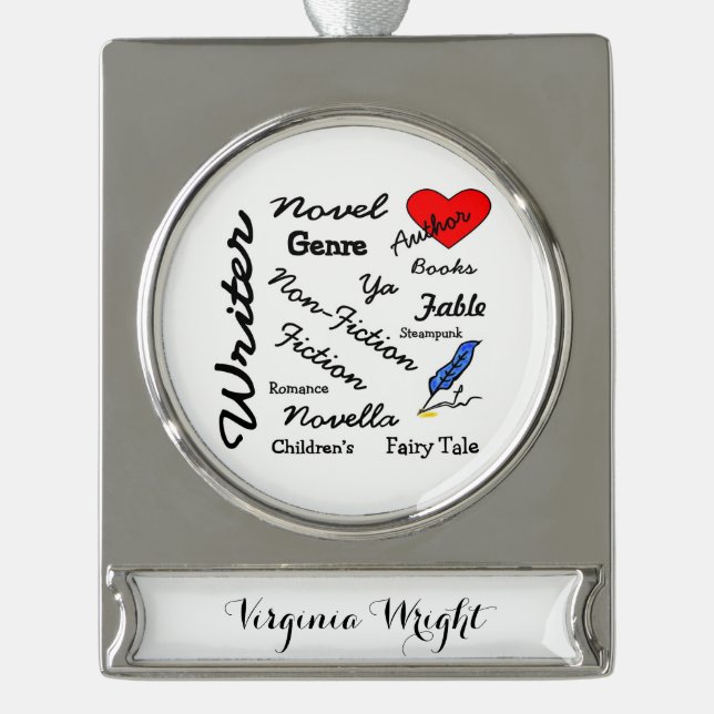 Writer, Author, & Journalist Personalised Name Silver Plated Banner Ornament (Front)