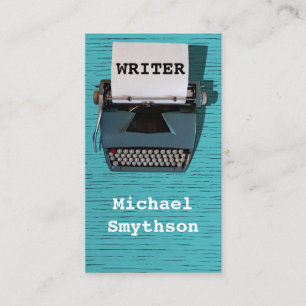 Writer Author Retro Typewriter on Blue Wood Business Card