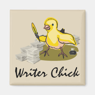 Writer Chick with Paper, Feather Quill and Ink Magnet