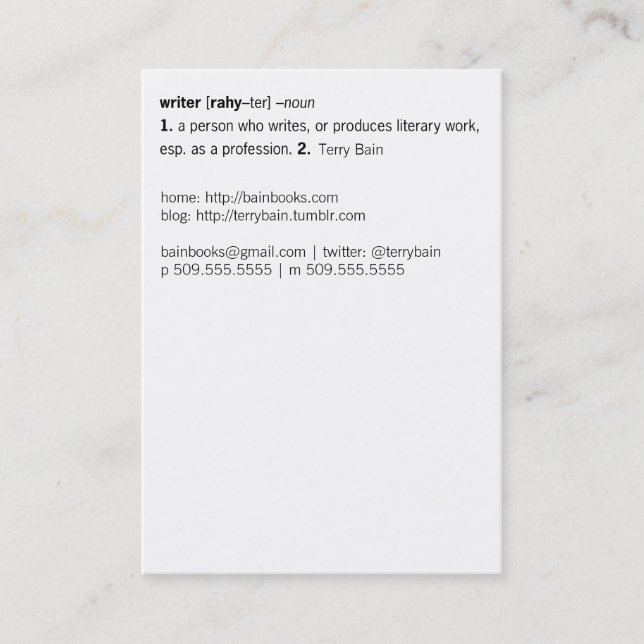 Writer Defined [as You] Business Card (Front)
