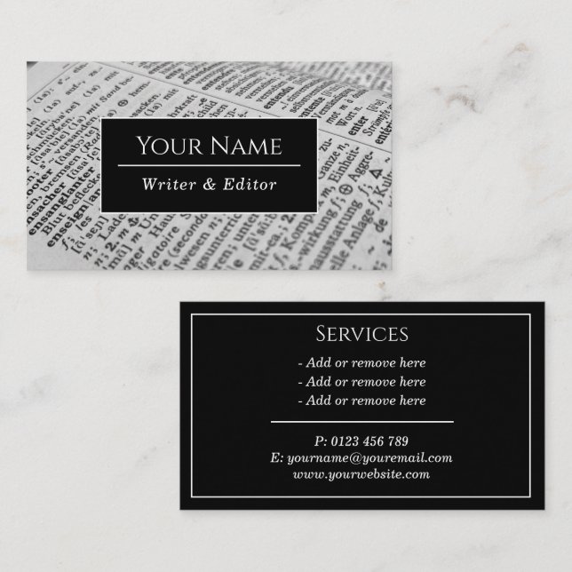 Writer Modern Typography Classic Business Card (Front/Back)
