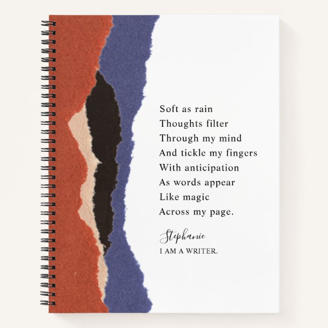Writer Name Motivational Poem Abstract Torn Paper Notebook (Front)